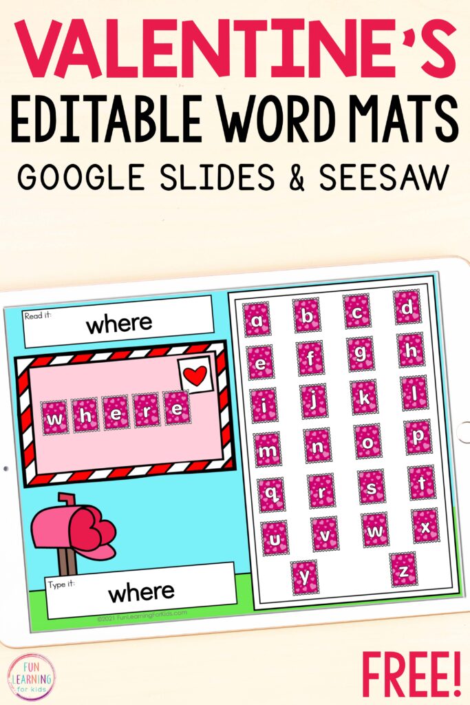 Free editable word work mats for Seesaw and Google Slides.