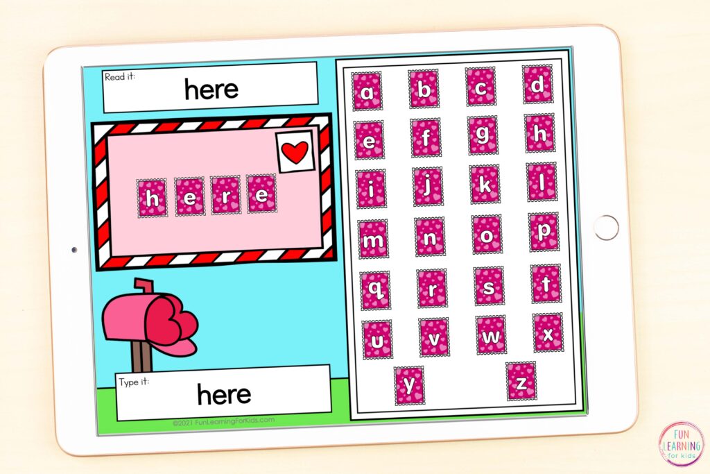 Editable word building mats for virtual learning this Valentine's Day.