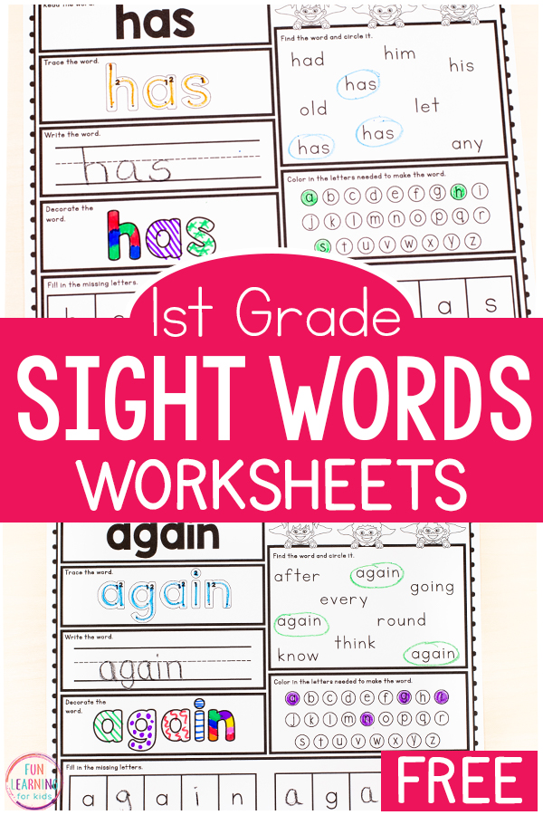 Free printable first grade sight words worksheets.
