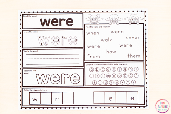 Free printable sight word worksheets for first grade.