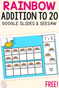 Rainbow math activity for learning to add within 20.