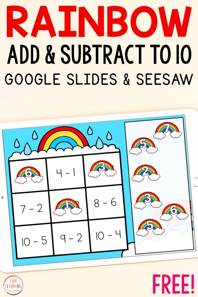 Free paperless math facts activity for Seesaw and Google Slides.