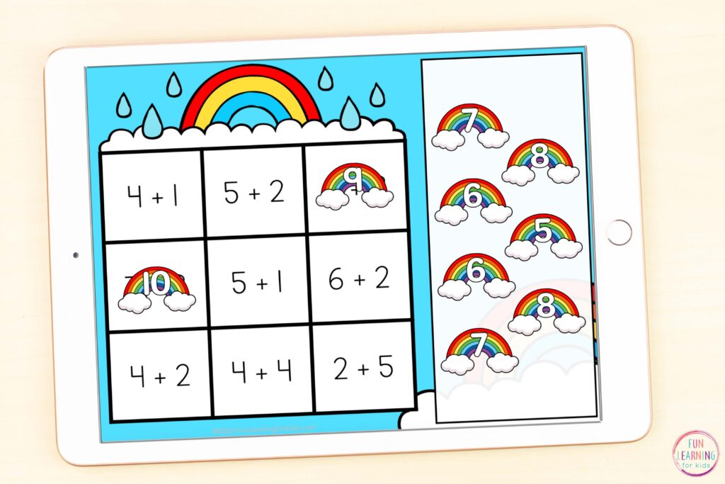 Free spring digital addition and subtraction activity for Seesaw and Google Slides.