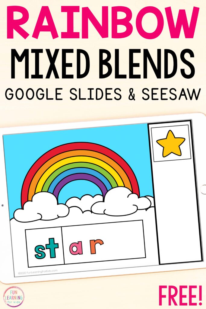 A free digital rainbow mixed blends activity for Seesaw and Google Slides.