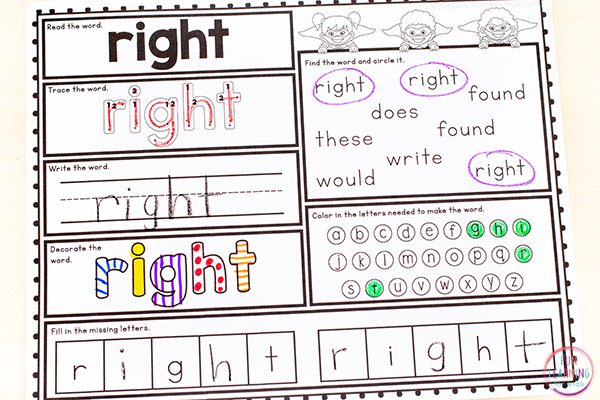 Free printable sight word worksheets for the Dolch list.