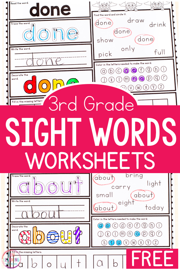 Free printable third grade sight word worksheets for the sight word list.