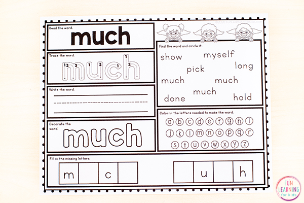 Free sight word worksheets for third grade that you can print and play.