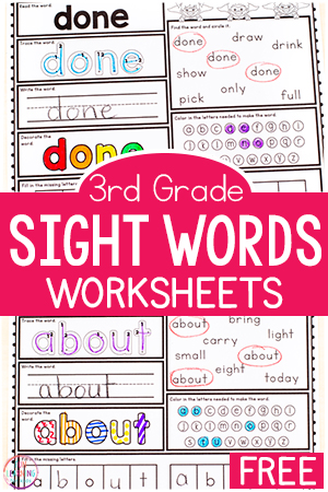 Free Printable Third Grade Sight Word Worksheets