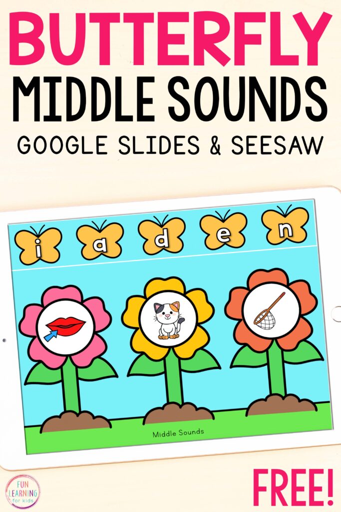 Free paperless phonemic awareness spring literacy activity for Seesaw and Google Slides.
