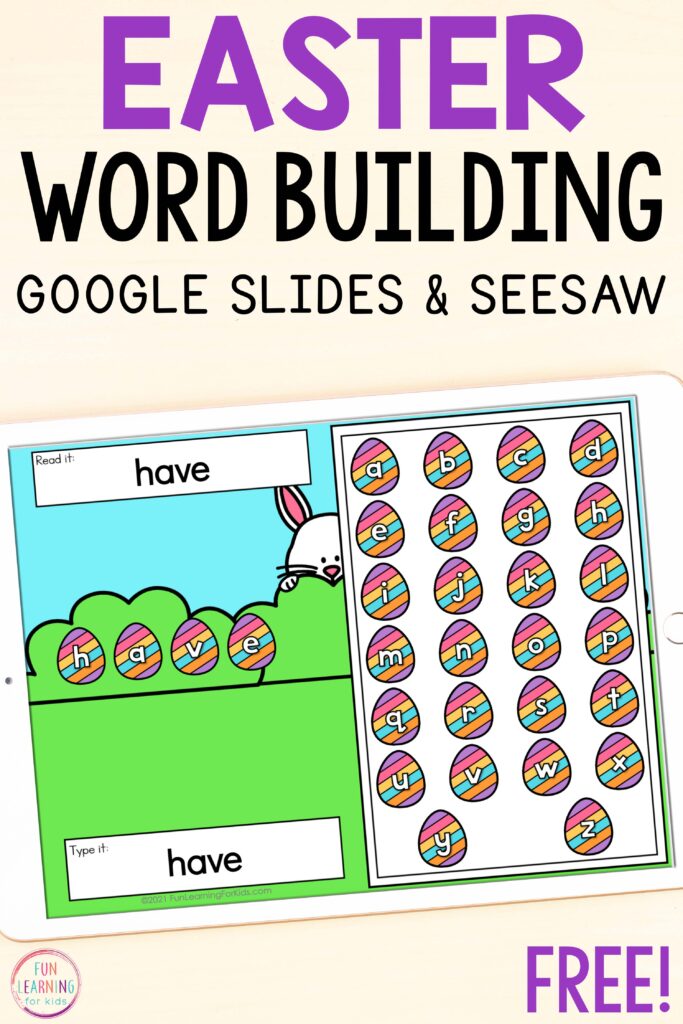 Free Easter sight word building mats for Seesaw and Google Slides.