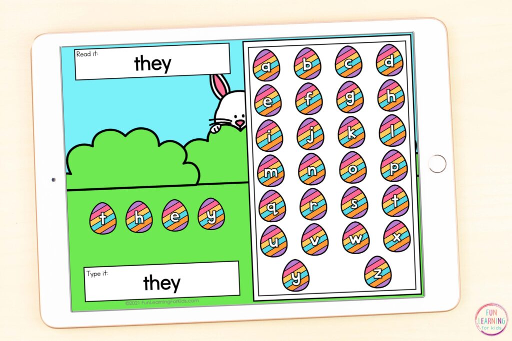Free Easter sight word activity to use on Google Slides and Seesaw.