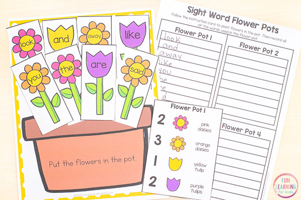 Flower theme sight word activities for spring.