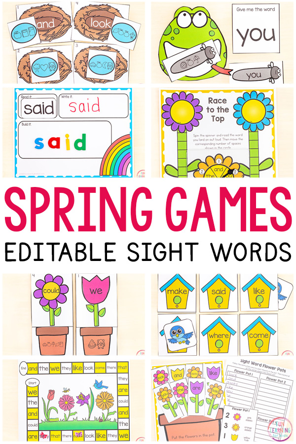 Editable spring sight word activities for literacy centers, small group instruction, or to send home for extra practice.
