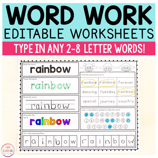 Editable word work sheets for learning sight words and more!