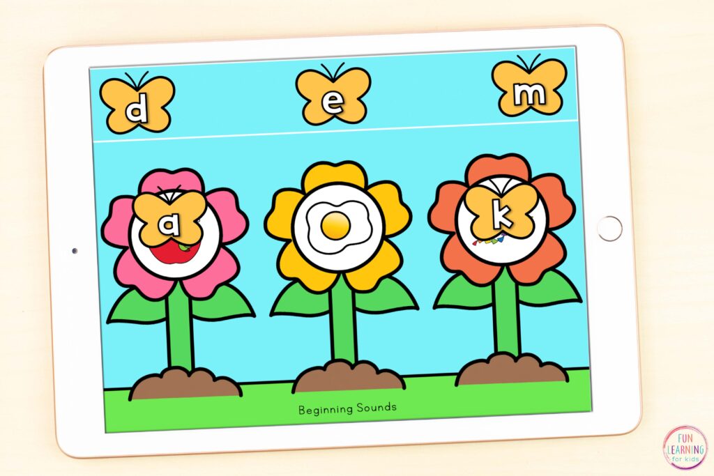 Free paperless phoneme isolation activity for spring. Use on Google Slides or Seesaw to develop phonemic awareness.
