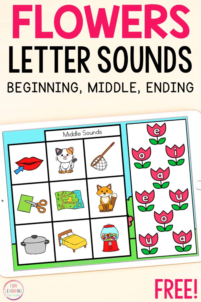 Phoneme isolation activity with a flower theme for Google Slides and Seesaw.