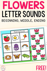 Flower letter sounds isolation activity for spring literacy centers.