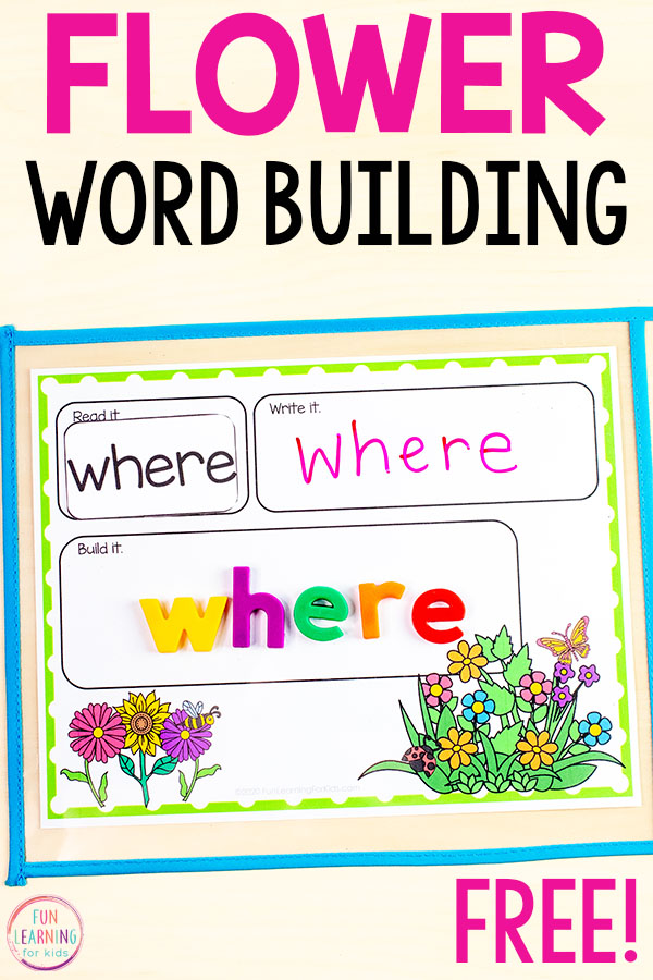 Free printable word work activity with a flower theme.