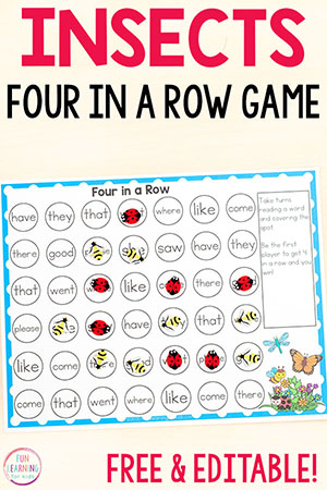 Editable Insect Four in a Row Game Free Printable
