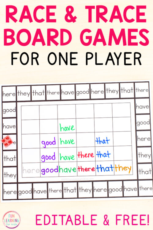 Editable Race and Trace Board Game for Word Work