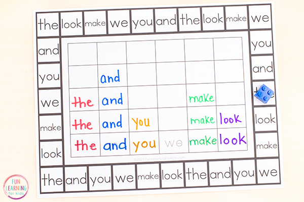 Free editable sight word board games for one player.