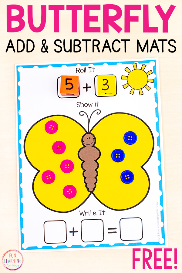 Free printable insect theme addition and subtraction activity.