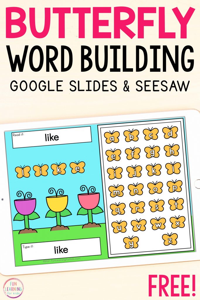 Butterfly theme word work activity for Google Slides and Seesaw.