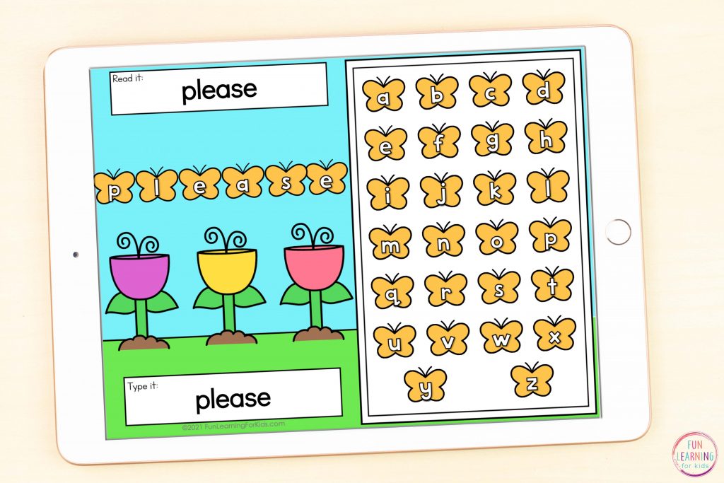 Free flower theme word work activity for students to use on Google Slides and Seesaw. This digital literacy activity is perfect for spring!