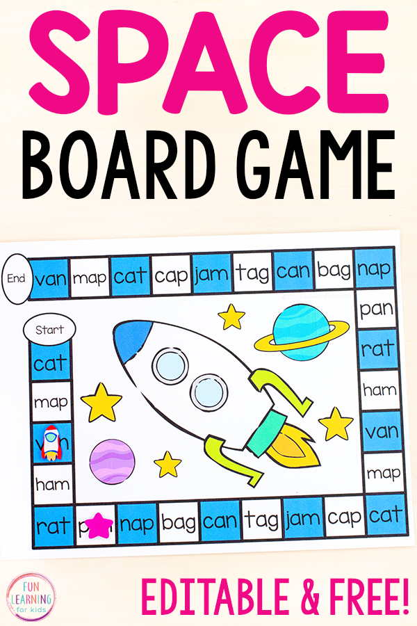 Free printable space theme word work board game.