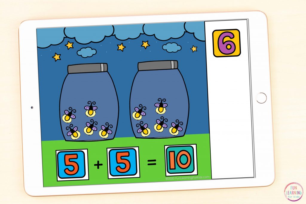 A free spring and summer addition within 10 math activity for Seesaw and Google Slides.