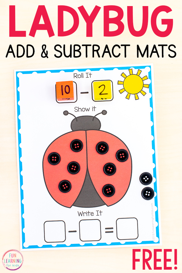 Free printable ladybug theme and butterfly theme addition and subtraction math resource.