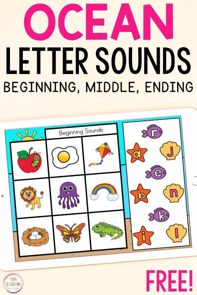 A free ocean themed letter sound isolation activity for Google Slide and Seesaw.
