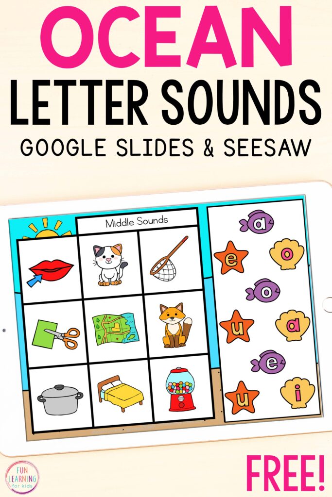A free ocean themed letter sound isolation activity for beginning, middle and ending sounds. 
