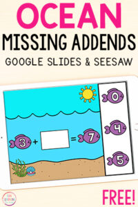 Ocean missing addends addition math activity.