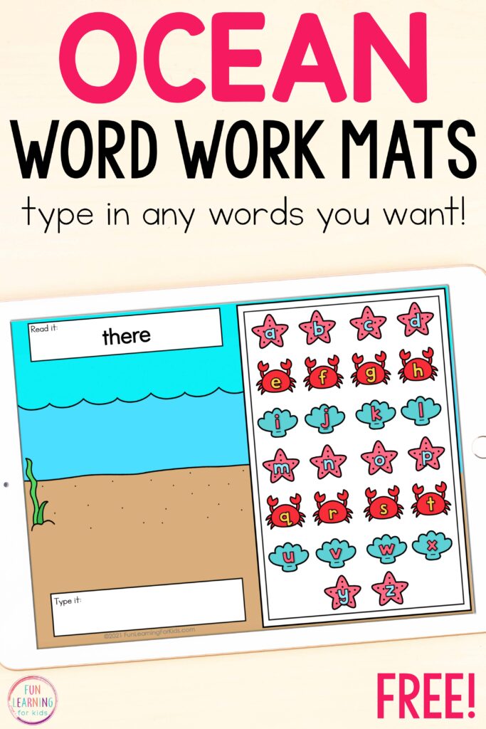 Free digital ocean theme word work activity for Google Slides and Seesaw.