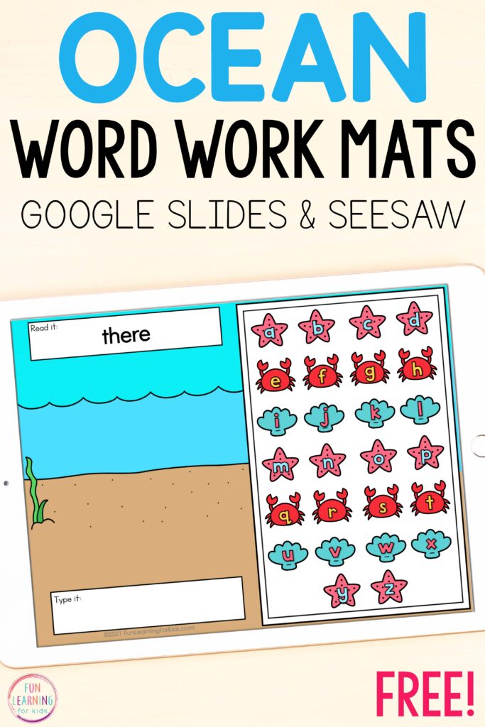 Ocean theme word building literacy activity for Seesaw and Google Slides.