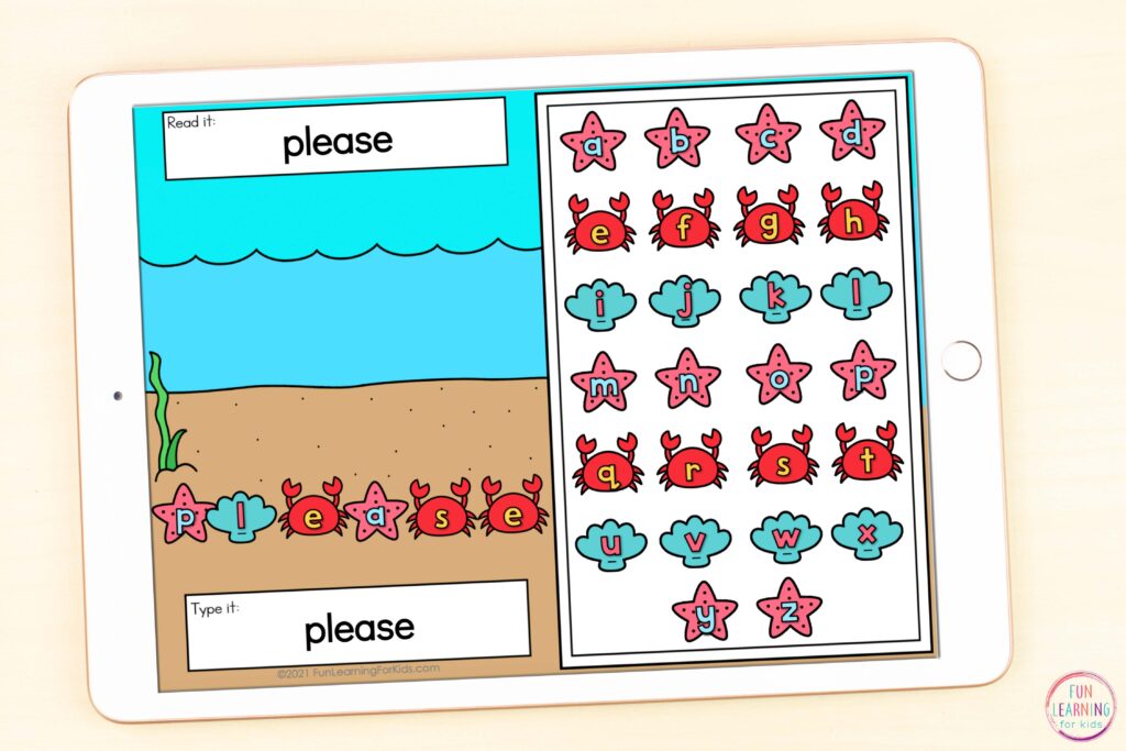 Free digital word work mats for your ocean theme literacy centers. 