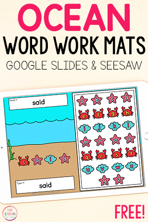 Digital Ocean Word Work Mats for Preschool and Kindergarten