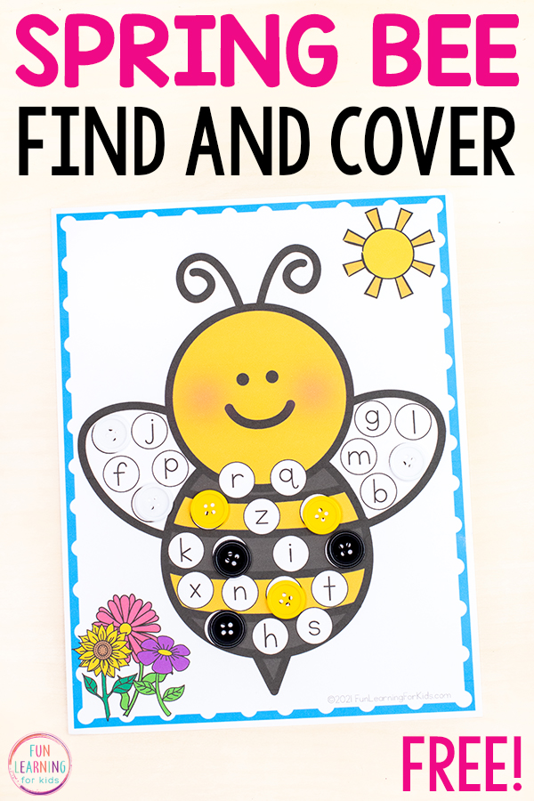 Free printable bee theme initial sounds activity.