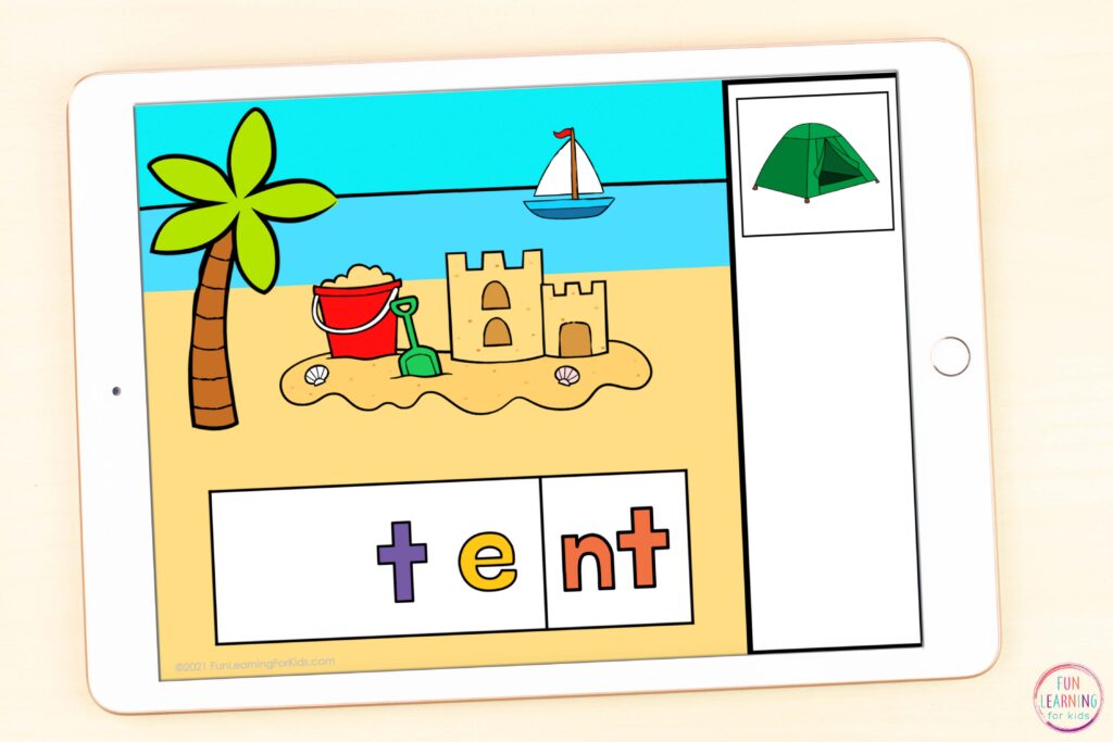 Free digital beach theme word work activity for learning blend words.