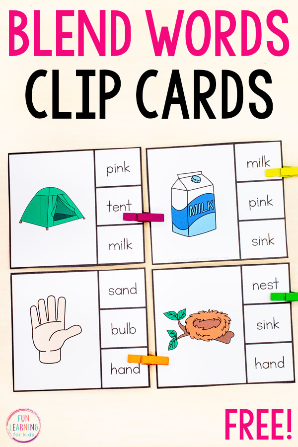 Free printable blend words reading activity for literacy centers.