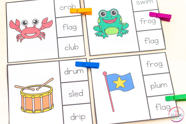 Free printable blend word clip cards. A fun reading activity for students in first grade and second grade.