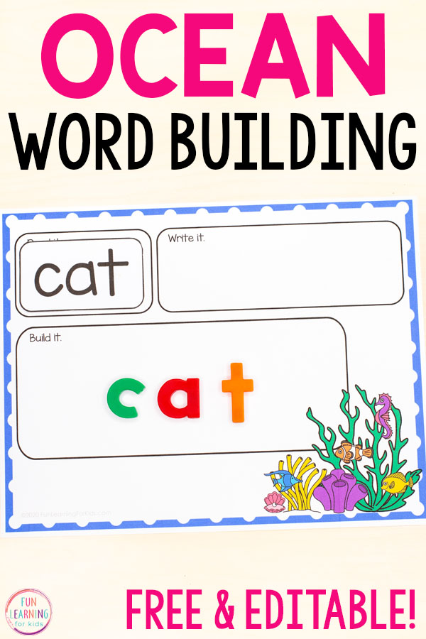 Free ocean theme word work activity for summer literacy centers.
