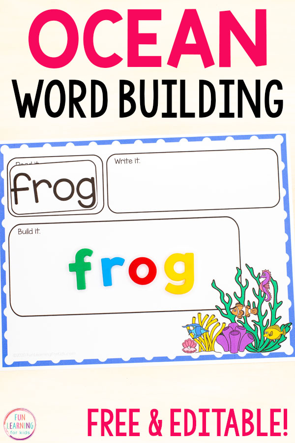Free editable ocean theme word work mats for centers, small group lessons and even to take home.