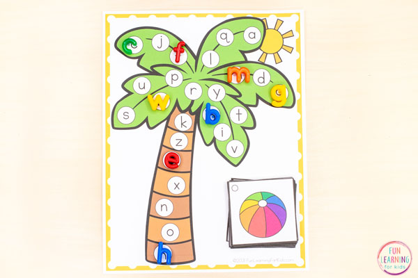 Palm tree letters sounds alphabet activity for summer theme or Chicka Chicka Boom Boom theme.