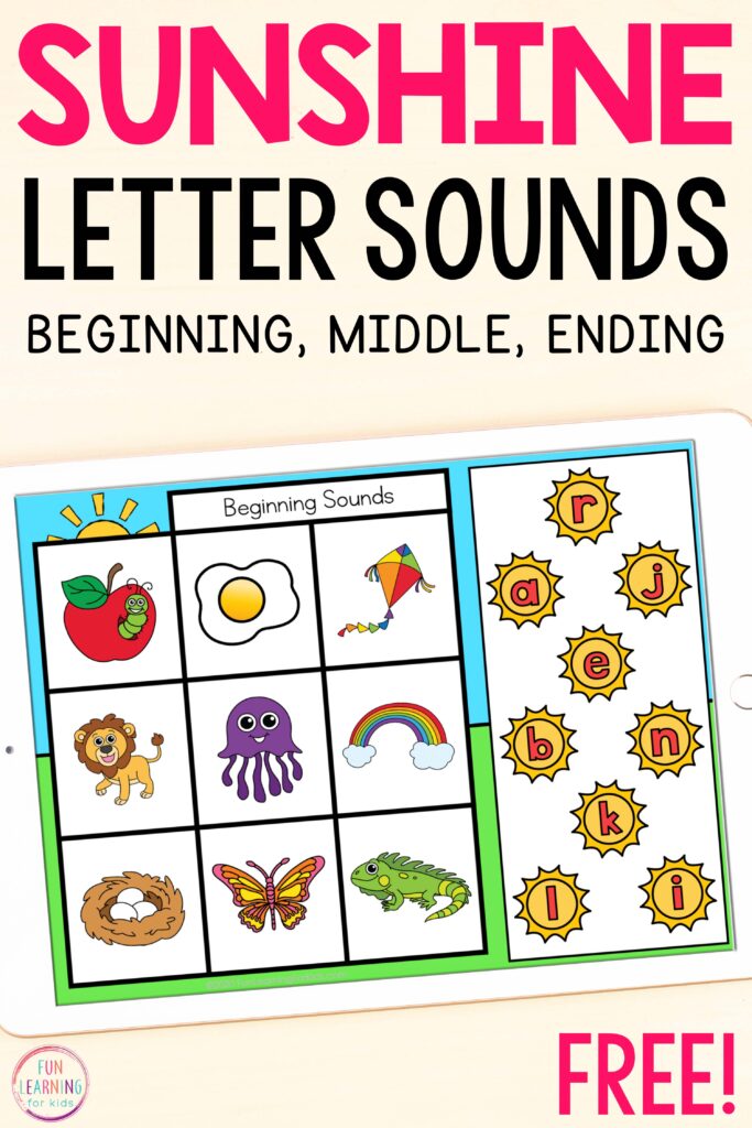 Free digital sunshine phonemic awareness activity for learning to isolate letter sounds while using Google Slides and Seesaw.