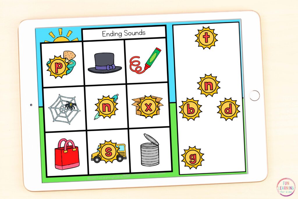 Free digital letter sounds isolation phonics activity with a sunshine theme for your summer literacy lessons.