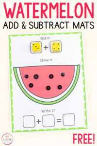 Watermelon addition and subtraction math activity.