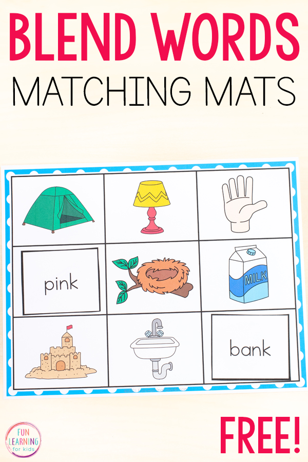Free printable blends activity for teaching reading to kids in kindergarten, first grade or second grade.