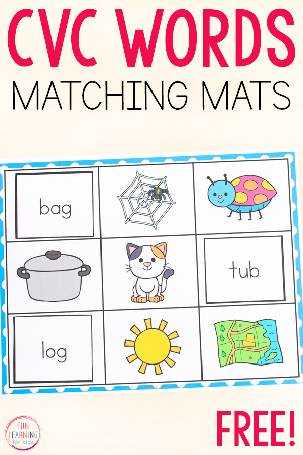 Free printable CVC reading activity for literacy centers in kindergarten and first grade.